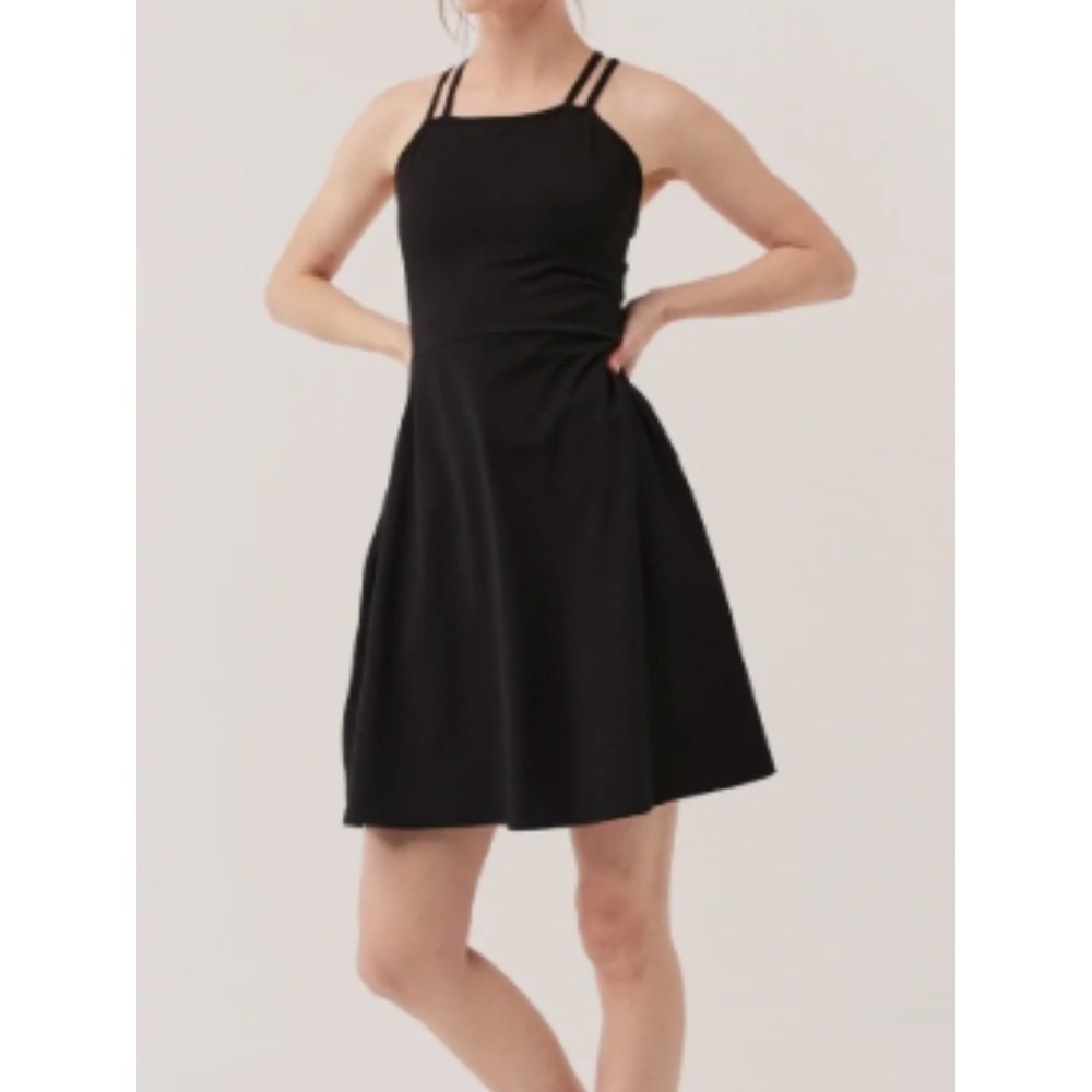 Pact Strappy Fit and Flare Pocket Mini Dress M Black Organic Cotton Minimalist